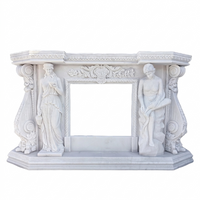 Hand Carving Classic Decoration Stone Beige Marble Fireplace With Lady Statue Columns