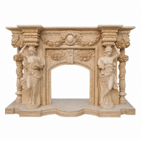 Hand Carving Classic Decoration Stone Beige Marble Fireplace With Lady Statue Columns