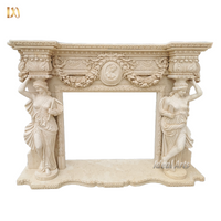 Hand Carving Classic Decoration Stone Beige Marble Fireplace With Lady Statue Columns