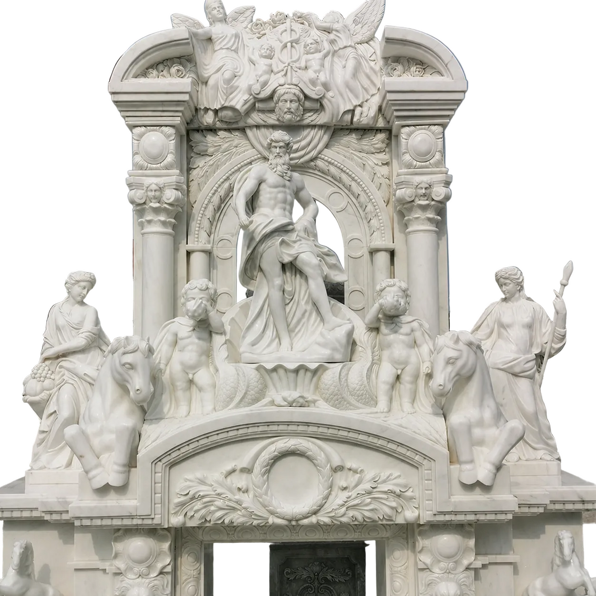 Ideal Arts Factory Direct Sale European Carved Figure Statue Fireplace Hand Carved Two Layer Marble Fireplace Mantel Frame