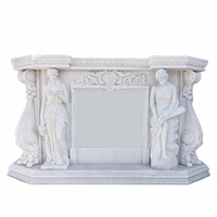 Ideal Arts Beige Marble Fireplace Mantel with Grape & Floral Carvings Ornate Indoor Decor Fireplace Surround