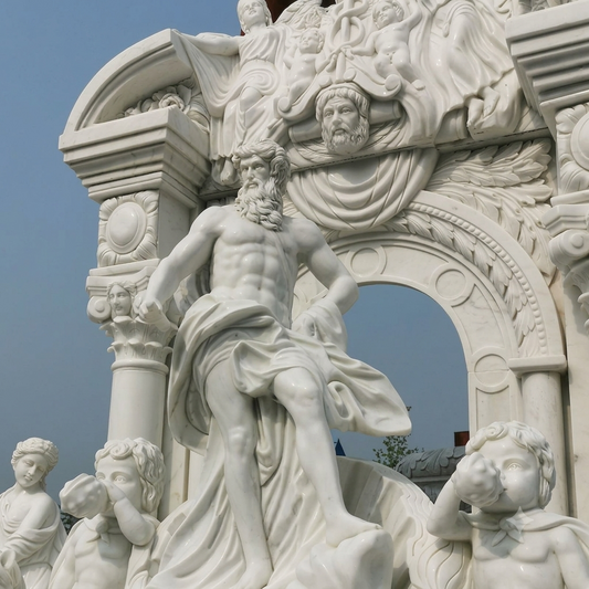 Ideal Arts Factory Direct Sale European Carved Figure Statue Fireplace Hand Carved Two Layer Marble Fireplace Mantel Frame