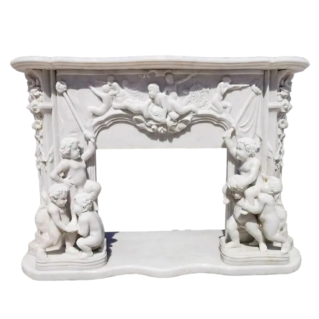 Luxury Hand Carved Marble Fireplace Mantel European Style Decorative Fireplace Surround
