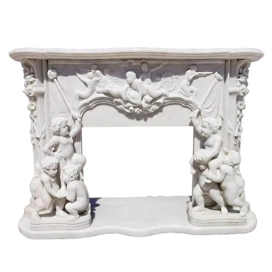 Luxury Hand Carved Marble Fireplace Mantel European Style Decorative Fireplace Surround