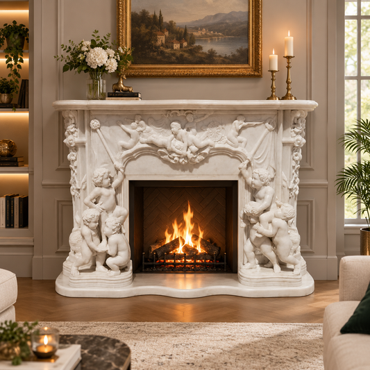 Luxury Hand Carved Marble Fireplace Mantel European Style Decorative Fireplace Surround