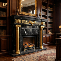 Black Marble Fireplace Mantel Neoclassical Fireplace Surround for Luxury Villa Decor