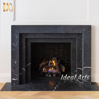 Black Marble Fireplace Mantel Neoclassical Fireplace Surround for Luxury Villa Decor