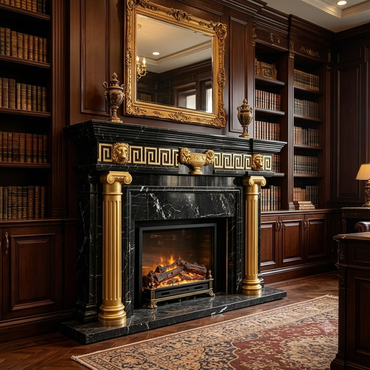 Black Marble Fireplace Mantel Neoclassical Fireplace Surround for Luxury Villa Decor
