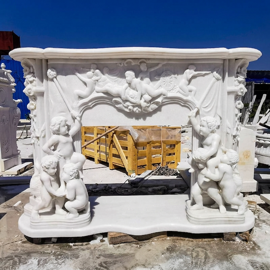 Luxury Hand Carved Marble Fireplace Mantel European Style Decorative Fireplace Surround