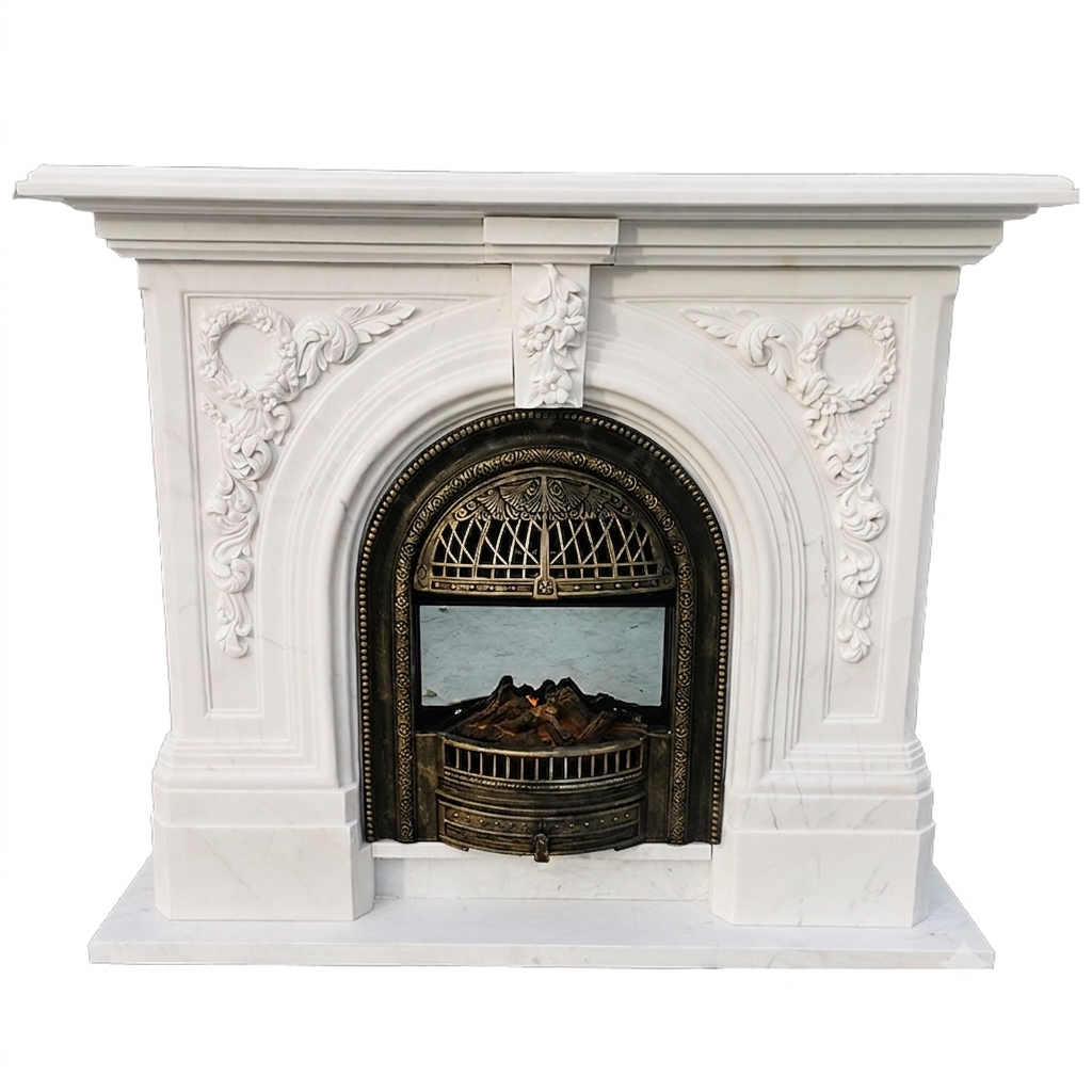 Contemporary Marble Fireplace Minimalist Hand Carved Stone Mantel Modern Style for Living Room and Villa Interiors