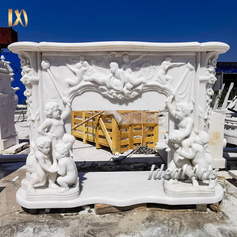 Luxury Hand Carved Marble Fireplace Mantel European Style Decorative Fireplace Surround