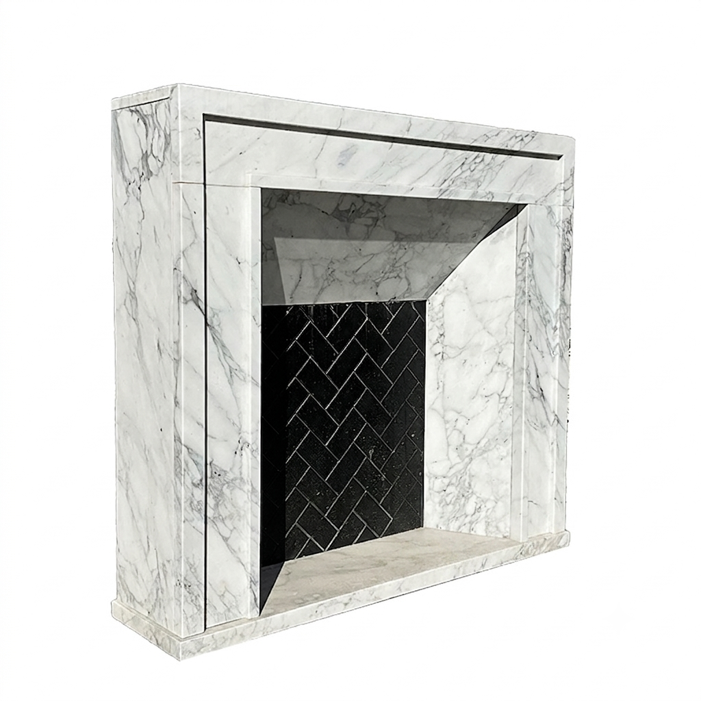 Contemporary Marble Fireplace Minimalist Hand Carved Stone Mantel Modern Style for Living Room and Villa Interiors