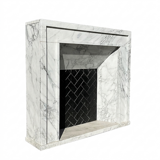 Contemporary Marble Fireplace Minimalist Hand Carved Stone Mantel Modern Style for Living Room and Villa Interiors