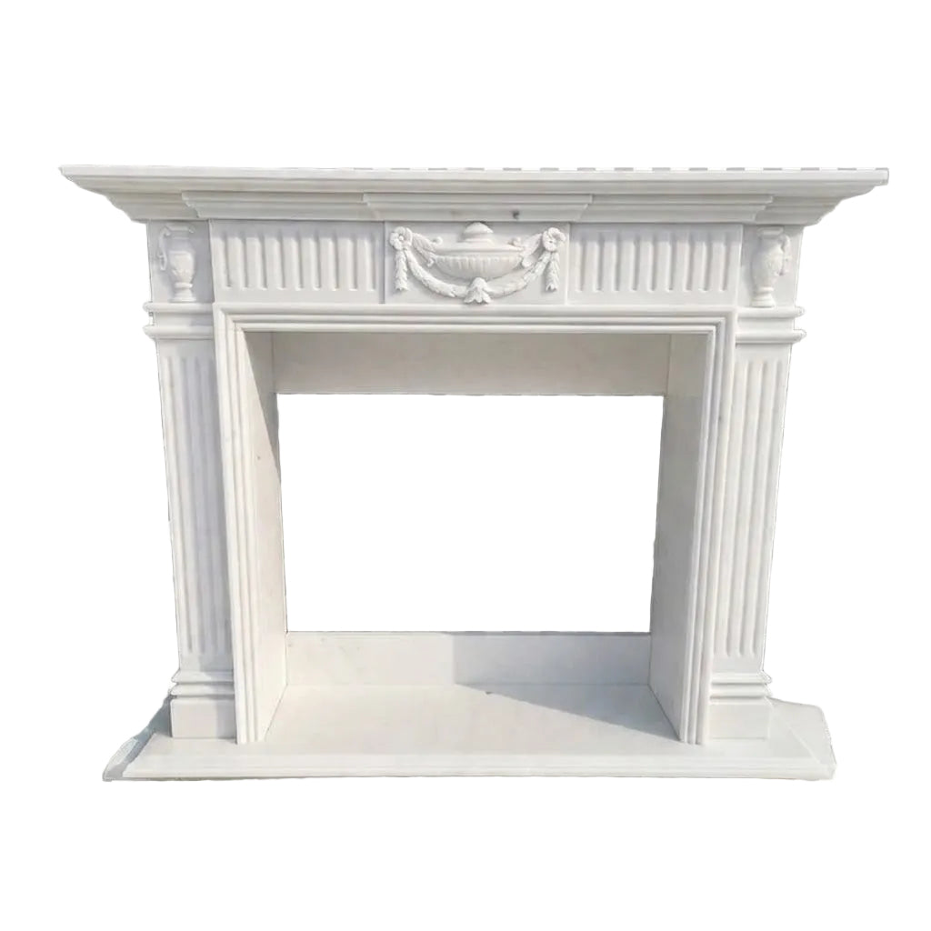 Modern White Marble Fireplace Surround Minimalist Polished Mantel for Contemporary Living Room Decor