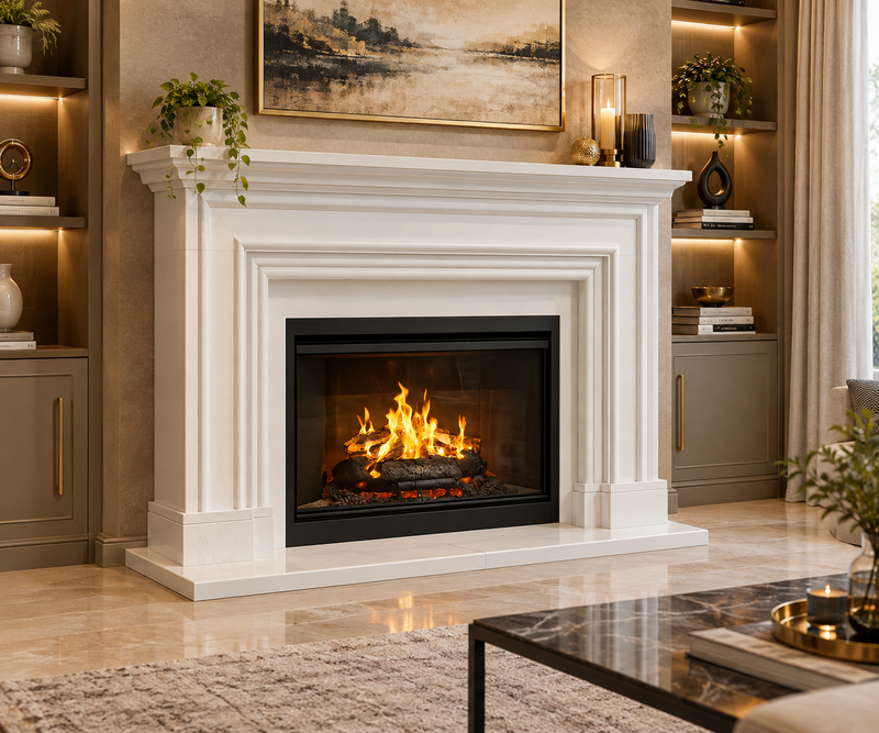Modern White Marble Fireplace Surround