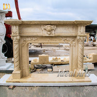 Customizable Size Simple Beige Natural Marble Gothic Revival Fireplace Mantel for Living Room Accent