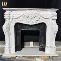 Customizable Size Simple Beige Natural Marble Gothic Revival Fireplace Mantel for Living Room Accent