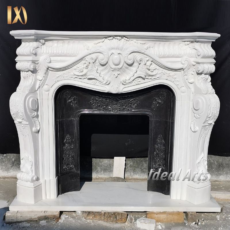 Customizable Size Simple Beige Natural Marble Gothic Revival Fireplace Mantel for Living Room Accent