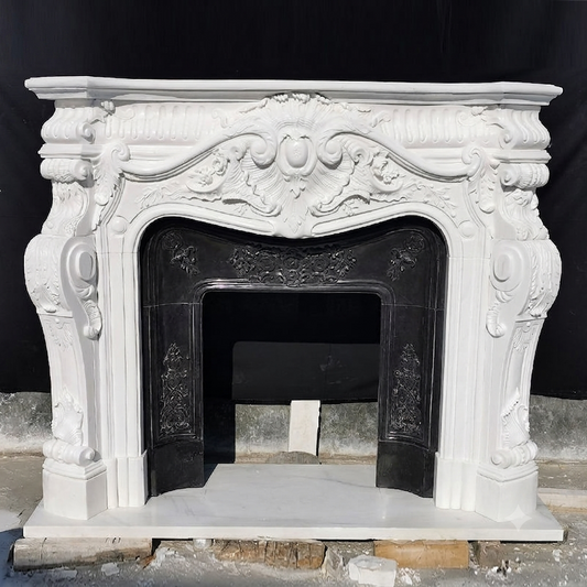 Customizable Size Simple Beige Natural Marble Gothic Revival Fireplace Mantel for Living Room Accent