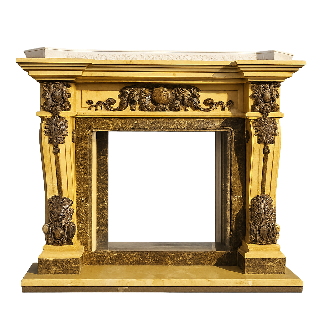Customizable Size Simple Beige Natural Marble Gothic Revival Fireplace Mantel for Living Room Accent