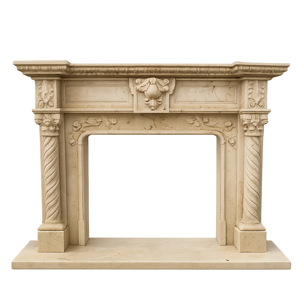 Customizable Size Simple Beige Natural Marble Gothic Revival Fireplace Mantel for Living Room Accent